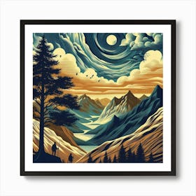 Moonlight In The Mountains Art Print