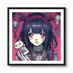 Anime Girl Holding A Teddy Bear Art Print