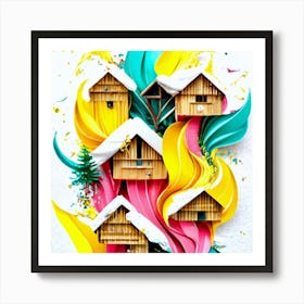 Paper Art wooden huts Art Print