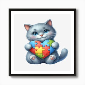 Autism Puzzle Piece Cat (Russian Blue) Art Print