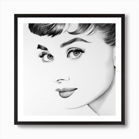 Audrey Hepburn Minimal Drawing Black and White Portrait Close Up Art Print