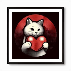 Cat Holding Heart Art Print