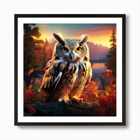 Firefly Magical Owl Perched In Dreamlike Tranquil Setting 23445 (2) Art Print