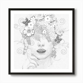 Drawing Picture Art Woman Flower Fairy Muse Spring Summer Nature Plant Art Print