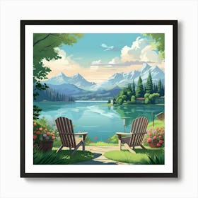 Landscape With Adirondack Chairs Art Print