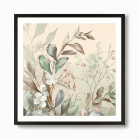 A Illustration Of Leaves And Delicate Flowers In (3) Art Print