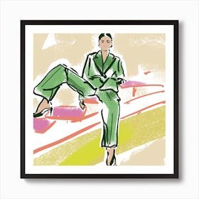 Woman In A Green Suit Art Print
