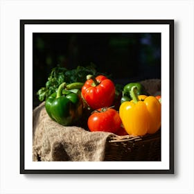 Assorted Vegetables Including Tomatoes Carrots Bell Peppers And Green Beans Harvested From A Gard (4) Art Print