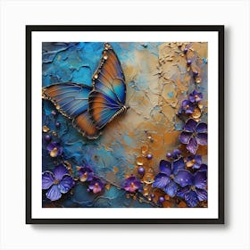 Butterfly With Purple Flowers Art Print