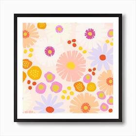 Mod Daisies In Blush Square Art Print