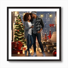 Realistic Black Couple Christmas Stylish Deep In Art Print