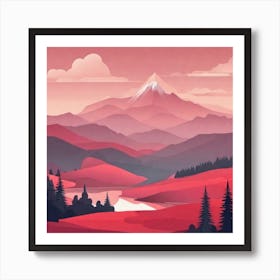 Misty mountains background in red tone 27 Art Print