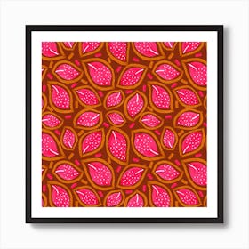 Coral On Wine Scattered Floral Leaves Polka Dot Art Print