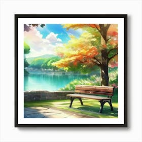 Bench By The Lake Art Print