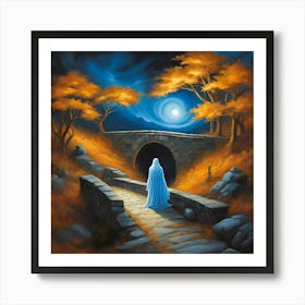 Figure On The Bridge On Halloween Night Art Print