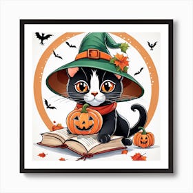 Cute Cat Halloween Pumpkin (63) Art Print
