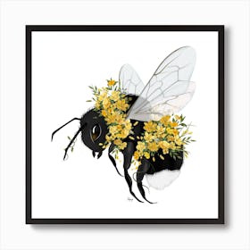 Floral Bee Square Art Print