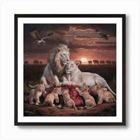 Lions At Sunset Art Print