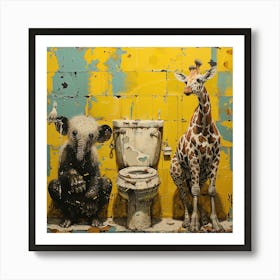 Giraffe And Elephant Art Print