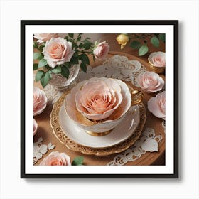 Pink Roses On A Table Art Print