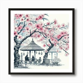 Cherrytrees blooming, watercolour Art Print