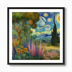 Starry Night In The Garden Art Print