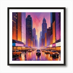 New York City At Dusk Paintings Art Print Poster