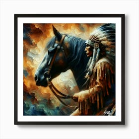 Oil Texture Abstract Native American And Horse Copy Art Print