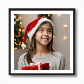 Girl In Santa Hat 1 Art Print