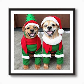 2 Dogs In Christmas Costumes Art Print