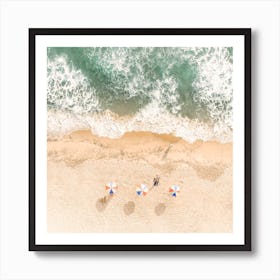 Umbrellas On Beach Square Art Print