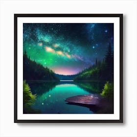 Night Sky Over Lake 16 Art Print