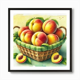 Watercolor's Basket Full Of Peaches 3 Art Print
