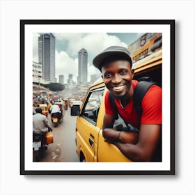 Smiling African Man In A Taxi Art Print