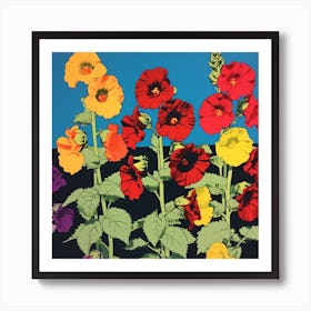 Hollyhock 2 Pop Art Illustration Square Art Print