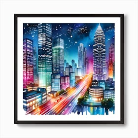 Night City Skyline Art Print