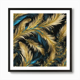 Gold And Blue Feathers Art Print