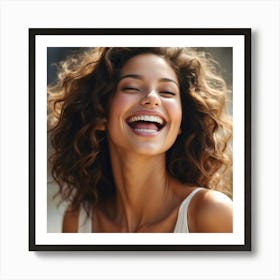 Smiling Woman With Curly Hair Art Print