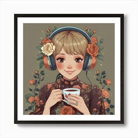 Anime Girl With Headphones 1 Art Print