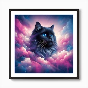 Black Cat In The Clouds Art Print