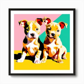 Staffordshire Bull Terrier Pups, This Contemporary art brings POP Art and Flat Vector Art Together, Colorful Art, Animal Art, Home Decor, Kids Room Decor, Puppy Bank - 108th Art Print