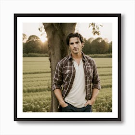 Man Leaning Against A Tree Art Print