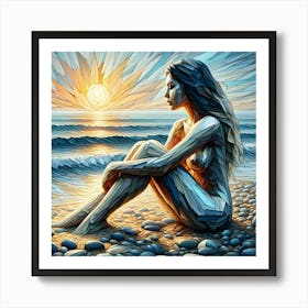 Abstract Wall Art Woman Sitting On The Beach 1 Art Print