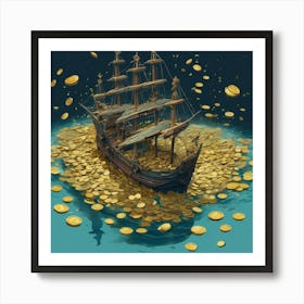 Pirate Ship With Gold Coins 1 Art Print