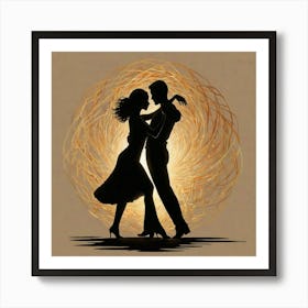 Silhouette Of A Couple Dancing Art Print