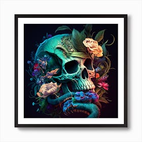 Floral Fantasy Skull Art Print