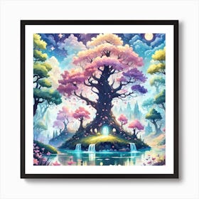 A Fantasy Forest With Twinkling Stars In Pastel Tone Square Composition 1 Art Print