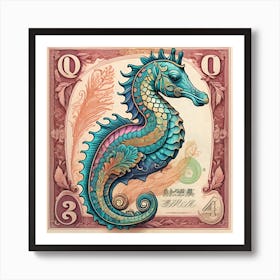 Sea Horse And Ocean Stamp Vintage Design Poster Art Print