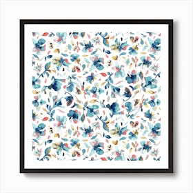 Watery Hibiscus Blue Square Art Print