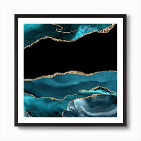 Teal & Gold Agate Texture 15 Art Print